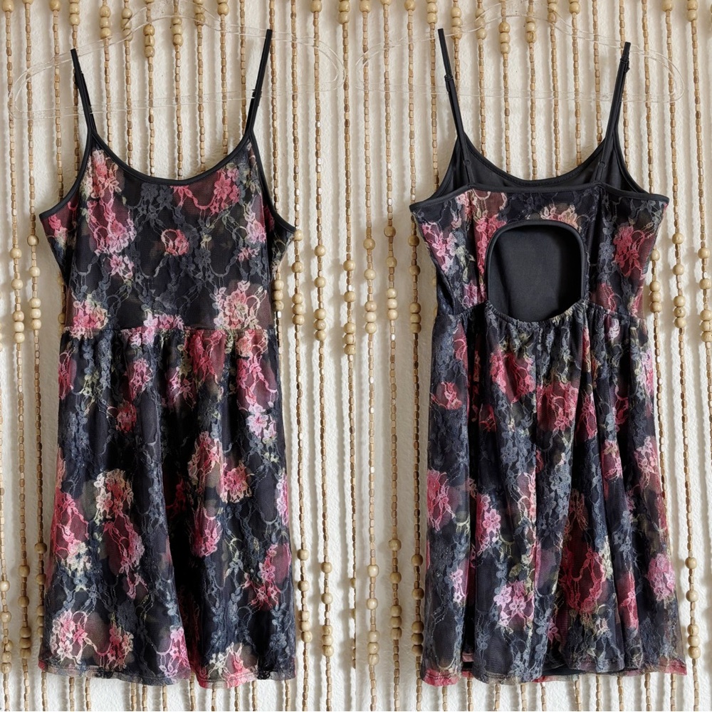 Y2K Vintage Wet Seal Floral Lace Boho Grunge Fairycore Whimsygoth Babydoll Dress